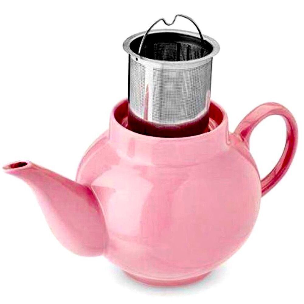 NWT Gorgeous Regan PINKY UP Light Pink Glossy Ceramic Teapot & Infuser by Pink